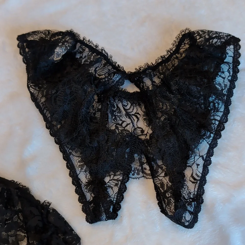 Fredericks of Hollywood lace robe crotchless panty 90's floral flowers Vintage